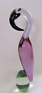 MURANO ART GLASS LARGE LAVENDER FLAMINGO BIRD ON CLEAR BALL BASE - Picture 1 of 5