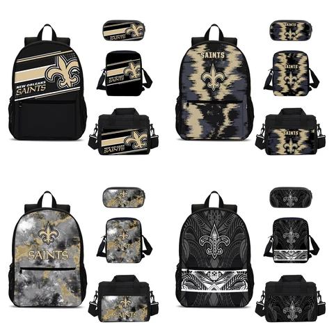 New Orleans Saints School 4PCS Backpacks Set Pen Bag Crossbody Bag Lunch Bag Lot Cover
