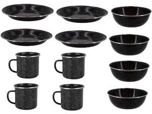 Enamel Camping Dinner Set 4 x Plates 4 x Bowls 4 x Cups Outdoor Picnic Garden - Picture 1 of 8