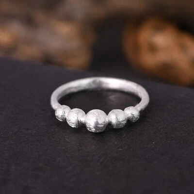 Pure Sterling Silver Round Balls Band Beads Ring Stackable Ring Wedding Jewelry - Image 1 of 4