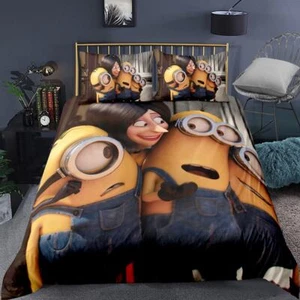 Yellow Size Minion Film Cute 3D Quilt Duvet Doona Cover Set Pillow case Print - Bild 1 von 4