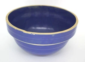 Vintage Yellowware Blue Bowl Stoneware USA 9" - Picture 1 of 3