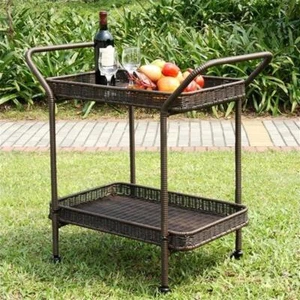 Pemberly Row Wicker Patio Serving Cart in Espresso - Picture 1 of 3