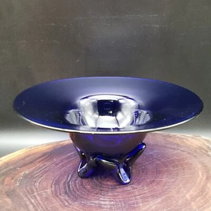 J.W. Shelton Signed Cobalt Blue Art Glass Bowl 7" Hand Blown Footed VTG - Picture 1 of 9