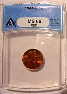 Centavo de trigo 1944-S-ANACS MS 66 ROJO - Imagen 1 de 4