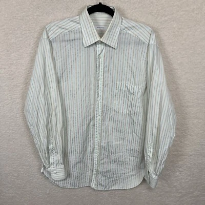 Ermenegildo Zegna Shirt Men’s 41/16 White Green Striped Long Sleeve Button Up - Image 1 of 4