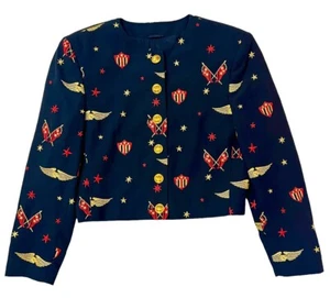 MONDI Cropped Blazer Sz 34 Germany Small Navy Blue Wings Pilot Crest 80s 90s VTG - Picture 1 of 11