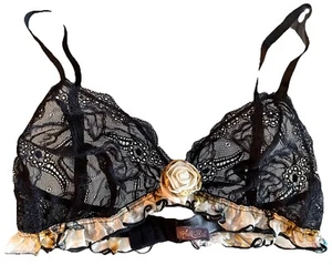 Hale Bob Los Angeles Whimsy Black Lace Floral Ruffle Boho Bralette Medium - Picture 1 of 10