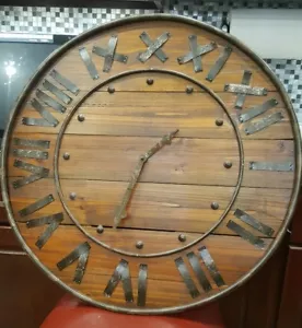 Working Vintage Wooden Large 27" Rustic Antique Barrel Wall Clock - Picture 1 of 5