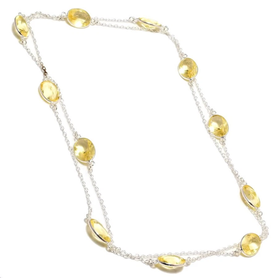Collares de joyería de plata de ley 925 hechos a mano con piedras preciosas de cuarzo limón talla 36" Foto 1 de 1