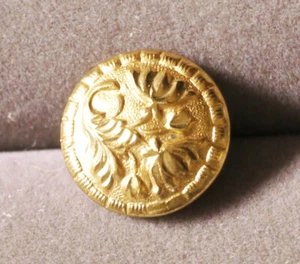 Antique gold plated button, floral, "RICH ORANGE", 1/2", ADD'L BUTTONS SHIP FREE - Picture 1 of 4