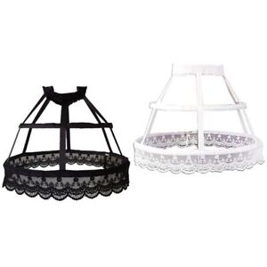 Women Victorian Petticoat 2 Hoops Crinoline Fishbone Cage Lace Underskirt