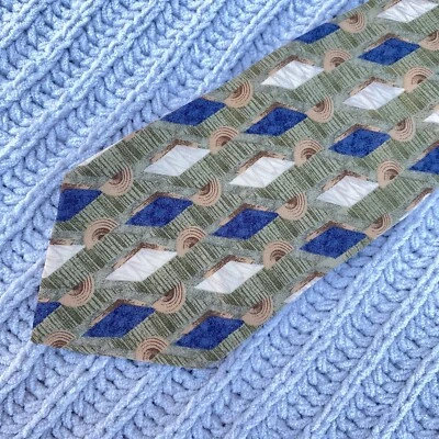 Gianfranco RUFFINI Neck Tie Green Blue Geometric Silk 58 Inches Made in USA - Image 1 of 4