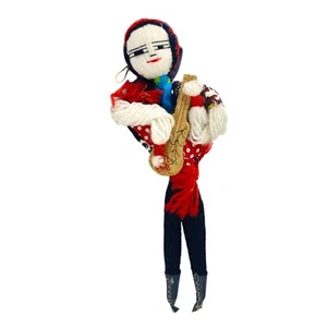 Vintage Handmade Folk Art Portugal Ethnic Yarn Male Doll Strumming Guitar - Picture 1 of 9