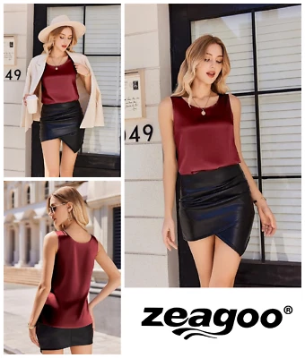 Womens Satin Top Elegant Silk Top Size S Blouse Crew Neck Casual Sleeveless - Image 1 of 4