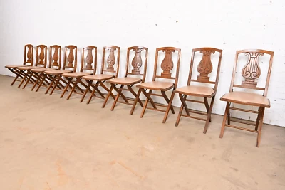 古董工艺美术雕刻橡木背折叠餐椅 — 第 1/4 张图片