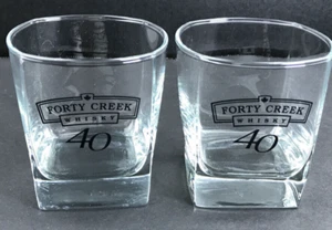 FORTY CREEK Whisky Lot of 2 Canadian Square Bottom Rock Low Ball Cocktail Glass - Picture 1 of 6