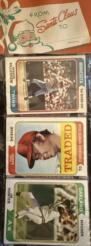 1974 Topps Holiday Rack Pack HOF’ers Jim Hunter; Ron Santo, Harmon Killebrew - Image 1 of 4