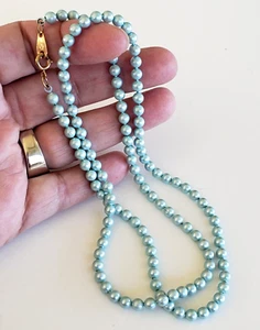 Vintage Oops A Daisy Powder Blue Enamel Bead Ball Link Chain Necklace 25" - Picture 1 of 6
