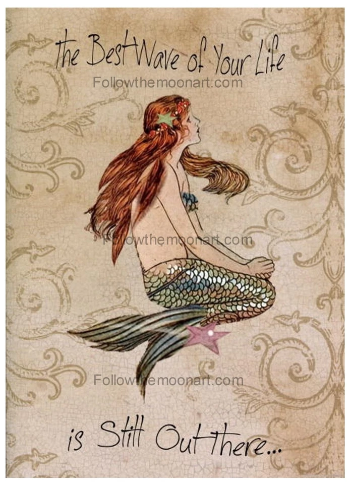 Best Wave of Your Life is Still Out There Vintage Mermaid  Wall Art Print - Image 1 of 1