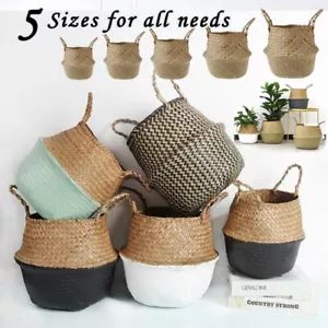Boho Rattan Basket Plant Flower Pots Laundry Basket Storage Organizer Holder - Picture 1 of 18