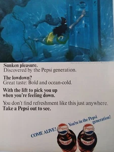 Pepsi Cola Print Ad Original Rare Vtg 1960s Underwater Divers Bikini Generation  - Picture 1 of 11