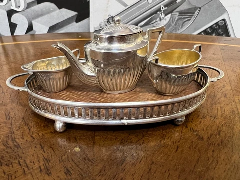 Victorian Antique Sterling Silver CS*FS Dollhouse Miniature Tea Set Teapot Tray Cover
