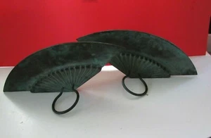 2 Brass Bronze Wall Mount Candle Holders Fan Oriental shape Silvestri - Picture 1 of 11