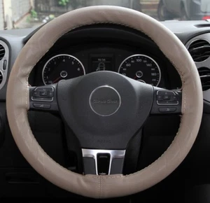 2019 Stitch On PVC Steering Wheel Skin Wrap Cover Beige/Tan w/ Needle & Thread - Picture 1 of 4