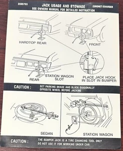 Calcomanía de instrucciones de elevación para Dodge Charger Coronet 1972 3595703 MoPar - Imagen 1 de 1