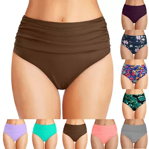 Women High Waisted Bikini Bottoms Tummy Control Swimsuit Ruched Full Coverage - Picture 1 of 40