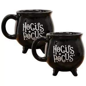 Set of 2 Hocus Pocus Black Cauldron Mugs 450ml Halloween Mug Coffee Tea Cup - Picture 1 of 4