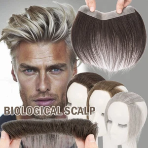Front Hairline Toupee Real Human Hair PU Skin Remi Replacement System Hairpieces - Picture 1 of 75