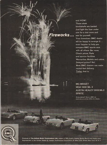 1962 MG Midget MGA 1600 Austin Healey Sprite BMC - Fireworks - Print Ad Photo - Picture 1 of 1