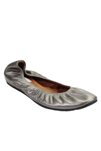 Lanvin Mujer Cuero Sin Cordones Punta Redonda Básico Metálico Planos Plateados Talla 10 - Imagen 1 de 4