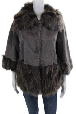 Diana Rosh Women Rabbit Raccoon Coat Dark Gray Collared Hook Eye Size M - Image 1 of 4