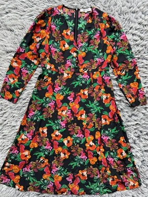 Diane Von Furstenberg Dress Womens 14 Viviana Floral Print Silk Crepe Watercolor - Image 1 of 4