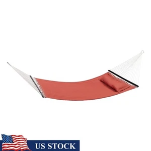 Quilted Double Hammock W/ Pillow Outdoor Relaxation Tree Hanging Durable Rope US - Picture 1 of 6