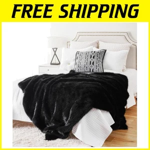 Luxus schwarz Kunstfell Überwurf Decke 60"x80" - kuschelig & flauschig - Bild 1 von 12