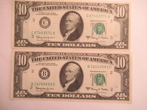 TWO 1963 A  $10 Notes, FRN, UNC, Philadelphia & New York - Picture 1 of 8