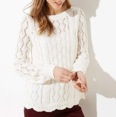 Suéter LOFT Festoneado Pointelle Talla XL Crema Marfil Tejido Abierto NUEVO Regalo Vacaciones Foto 1 de 4