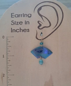 Holly Yashi Blue Niobium Fan Leaf Patterned Earrings w/Glass Beads Accent  - Picture 1 of 3