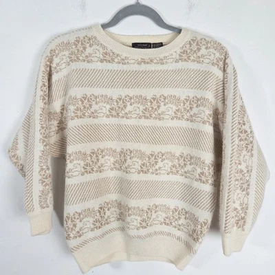 Suéter de lana de cordero crema y dorado para mujer talla pequeña Rene Tenne para Jeanne Pierre Foto 1 de 4