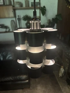 Vintage 1970s Werner Schou Style Ceiling Pendant Shade - Black And Steel - Picture 1 of 24