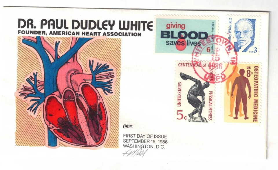 Scott 2170 1986 Paul Dudley blanco color a mano Collins Cachet FDC firmado Foto 1 de 1