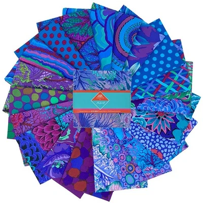 Feline Drive Fabric 5" Squares - Kaffe Fassett Classics Plus ROYAL - 42 Squares - Image 1 of 4
