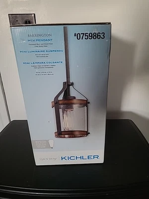 KICHLER 1灯透明玻璃吊坠带拉丝木质装饰 — 第 1/4 张图片