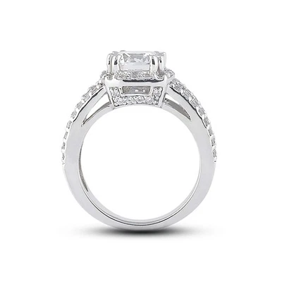 1 3/4ct D SI1 Round Cut Natural Certified Diamonds 14k Gold Halo Side-Stone Ring - Image 1 of 3