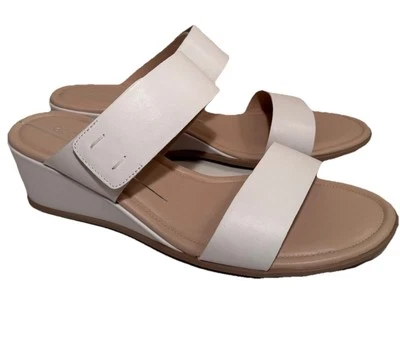 Ecco Sandal Wedge Slip On Women Sz 9- 9.5 White Leather Adjustable MSRP $150 - Image 1 of 4