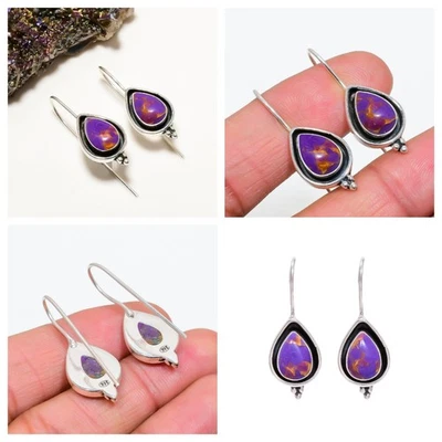 Aretes Mexicanos Cobre Púrpura Turquesa Gancho de Pez 925 Plata Joyería Regalos Foto 1 de 4